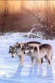 lobos en escena de nieve